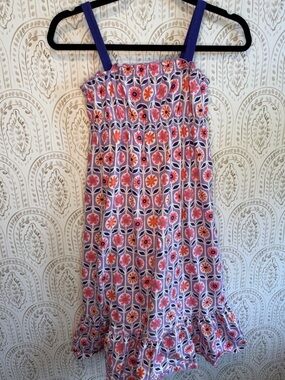 Hanna Andersson Girls Floral Dress Purple Pink Cotton Ruffle Hem Size 140 (10)